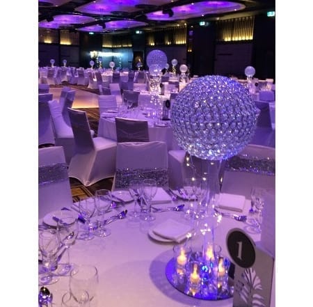 Corporate Crystal Orb centrepiece hq for hire